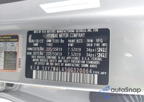 2016 Hyundai Santa Fe Sport 2.0L Turbo from USA, damaged, VIN 5XYZW4LA5GG320064